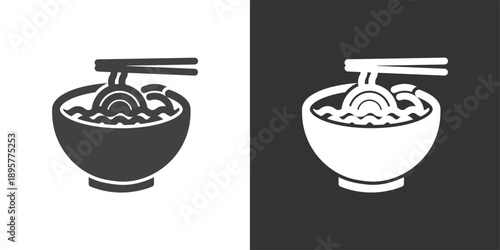 Noodle Bowl with Chopsticks icon. Solid glyph series icon
