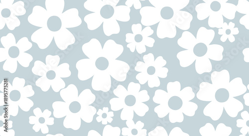 Floral minimal pattern design with soft white flower shapes on light pastel background for decorative surface use