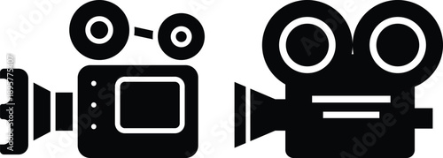 Video Camera and Film Production Icons Set. Movie, Filmmaking and Media Equipment Symbols.