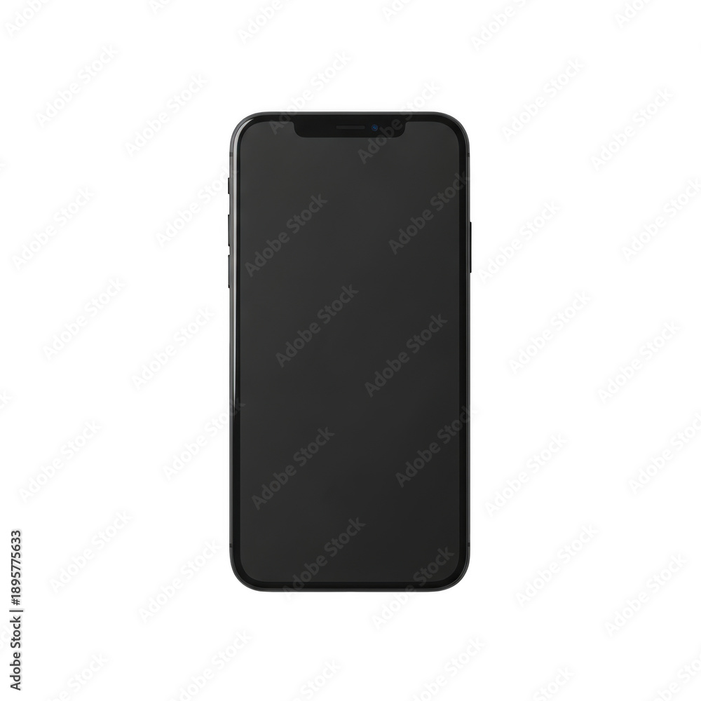 Naklejka premium Black smartphone with blank screen isolated on transparent background