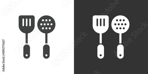 Spatula and Slotted Spoon icon. Solid glyph series icon