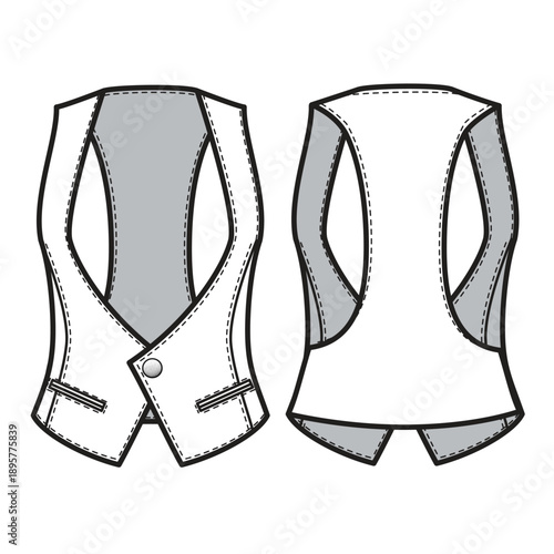 Womens waistcoat flat sketch vector mockup template.