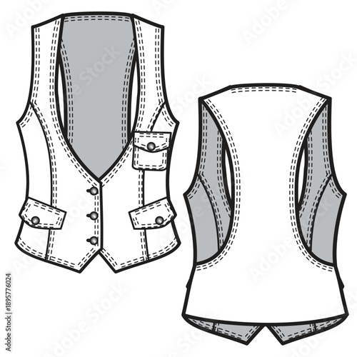 Boys waistcoat vector design technical flat sketch by adobe illustrator.