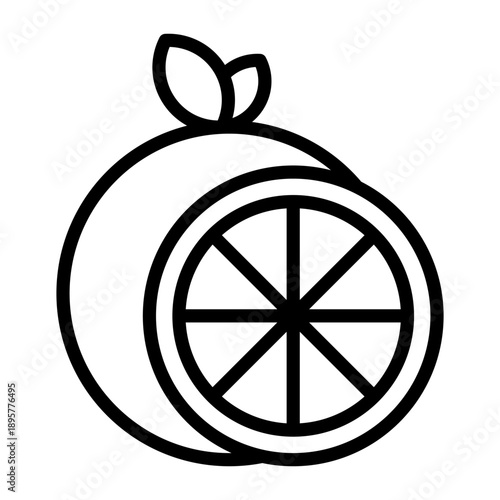 Black line icon orange slice fruit. Outline black icon healthy fruit and vegetable.