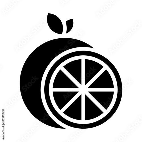 Black glyph icon orange slice fruit. Solid black icon healthy fruit and vegetable.