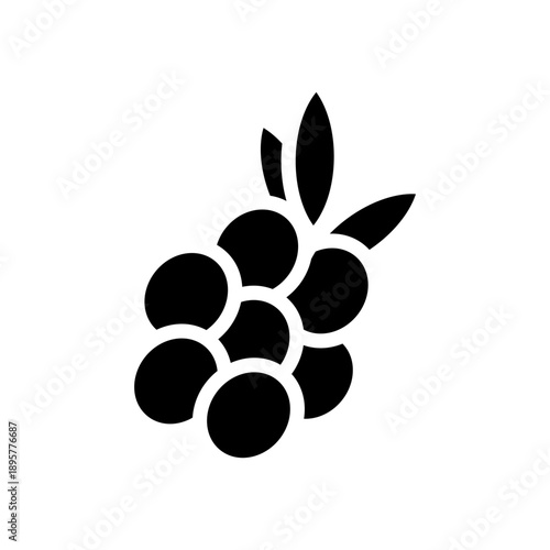 Black glyph icon grapes fruit. Solid black icon healthy fruit and vegetable.