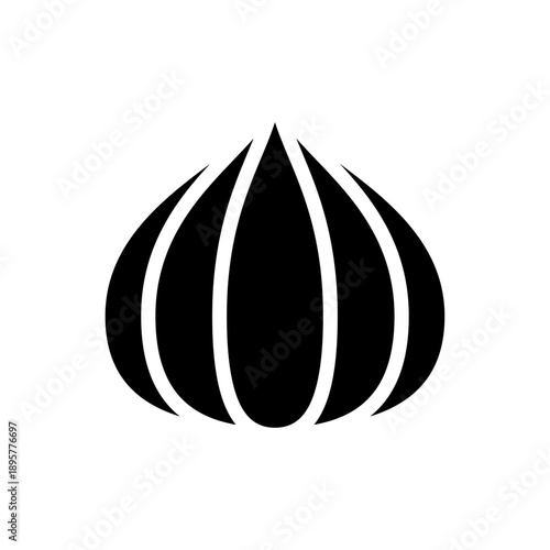 Black glyph icon garlic. Solid black icon food ingredient.