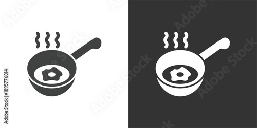 Frying Egg in Pan icon. Solid glyph series icon