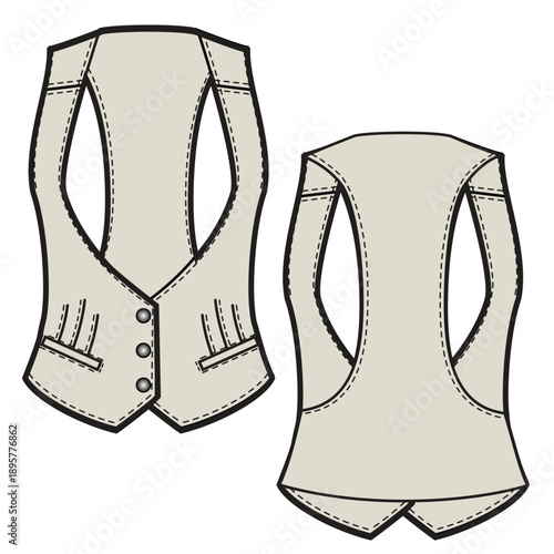 Mens waistcoat flat sketch vector mockup template technical illustration.