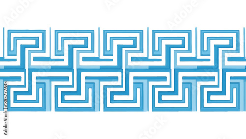 Blue and white greek key labyrinth pattern design featuring interlocking repeating geometric shapes