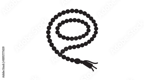 Black Prayer Beads in Minimalist Style with Soft Lighting on White Background for Spiritual Use