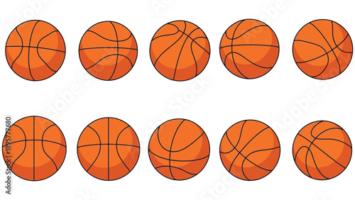 Collection of ten orange basketball icons arranged neatly in two horizontal rows.