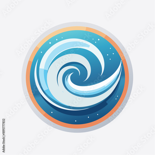 Stylized blue water swirl or wave logo in a circle, representing water, freshness, and nature, isolated white background.