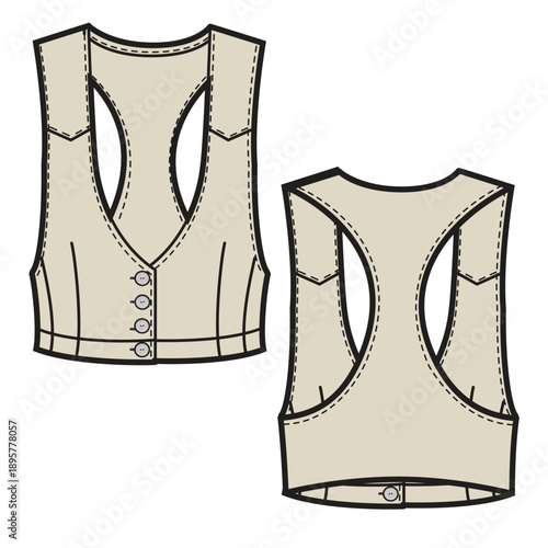 Girls waistcoat vector design technical flat drawing by adobe illustrator.