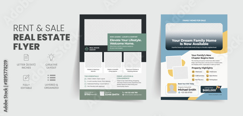 Modern Real Estate Home Sale and Rental Property Marketing Flyer Template