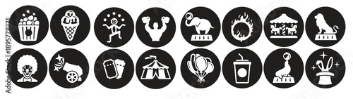 circus icons collection set festival symbol set white