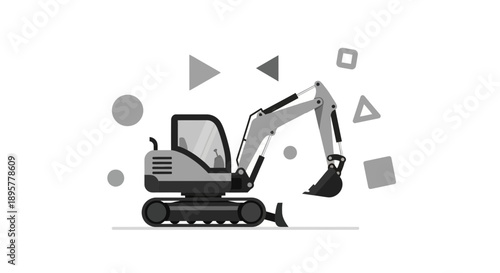Compact Excavator Construction Machine Abstract Graphic Element