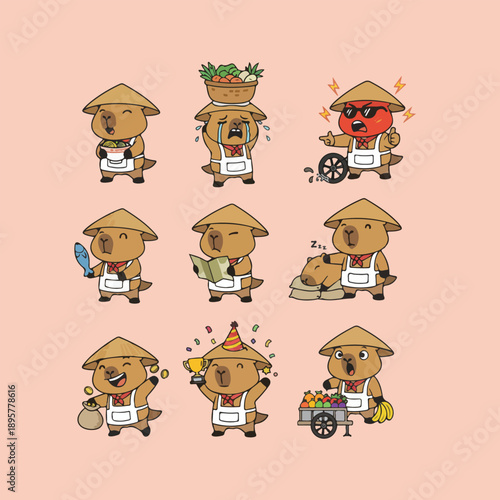 Adorable Capybara Vendor Character Set