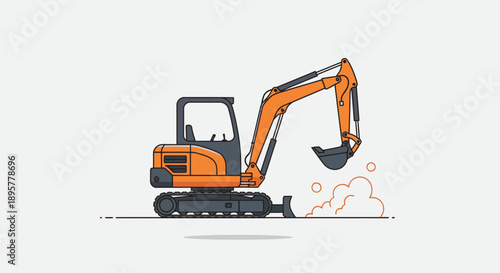 Compact Excavator Digging Construction Machine Vector Art