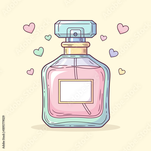 Illustration of Pink Perfume Bottle with Hearts.