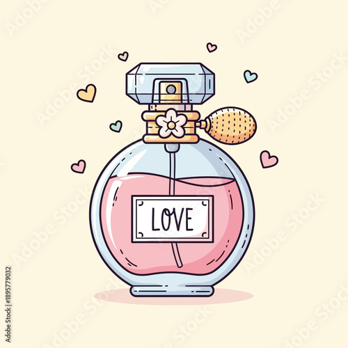 Perfume Bottle with Love Label Illustration.