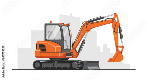 Compact Excavator Machine On Construction Site Ground