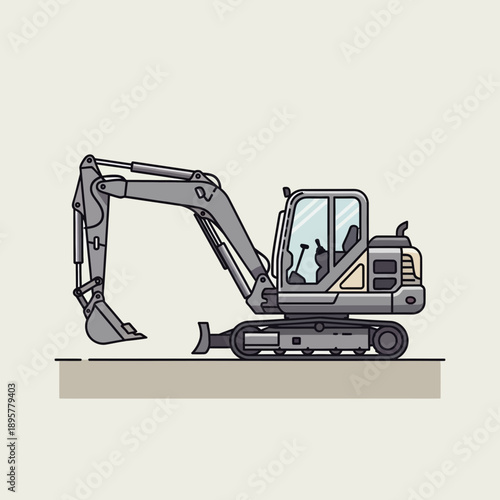 Compact Excavator Machine Working On Ground For Construction Projects