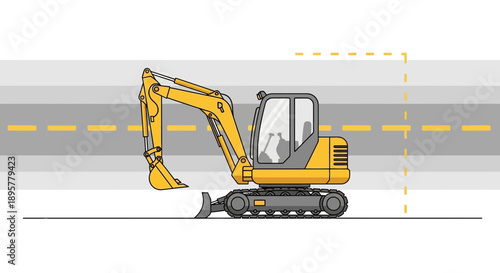 Compact Excavator Machinery Operating on Road Construction Site