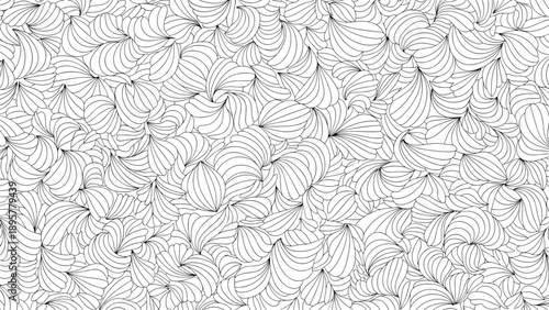 Intricate seamless pattern of abstract overlapping leaf shapes created with fine line art strokes for sophisticated background textures.