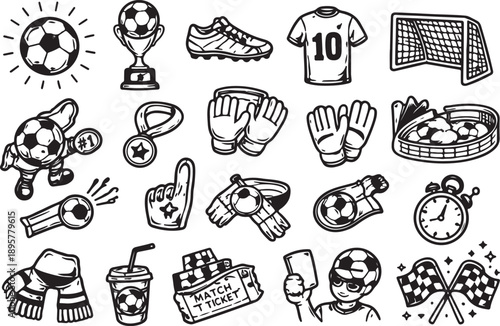 Soccer and Football Hand Drawn Doodle Icon Set