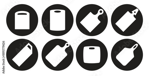 cutting board icons set white on a black background