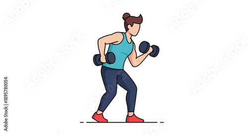 Fit man lifting dumbbells, exercising and building muscle, illustration