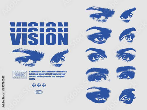 Vector illustration collection pack of a blue monochrome graphic featuring eyes asset