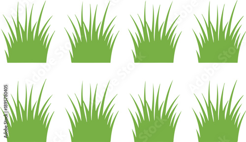 Green Grass & Ornamental Plant Outline Icon Set  Garden and Nature Elements