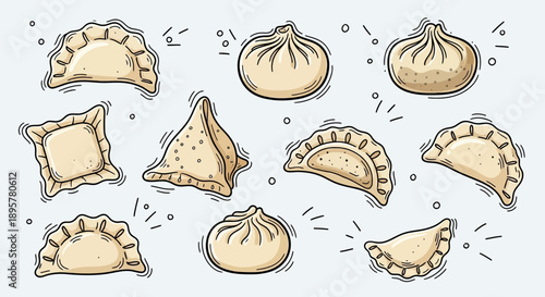 Dumplings Variety Hand Drawn Illustration