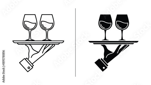 Waiter serving wine glasses on tray