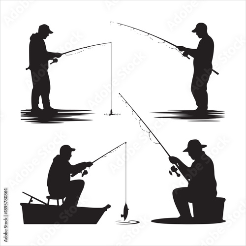  Fisherman fishing vector silhouettes