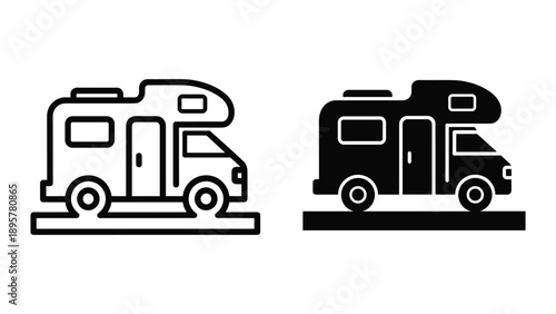 Camper van icon set on white background