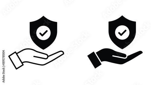 Hand holding shield with check mark icon
