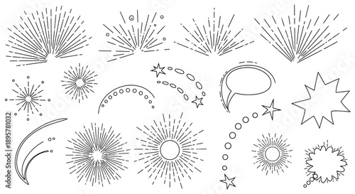 Retro Sunbursts and Star Trails Vector Set