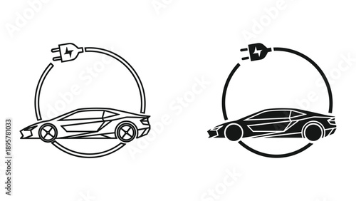 Electric cars charging with plug illustration
