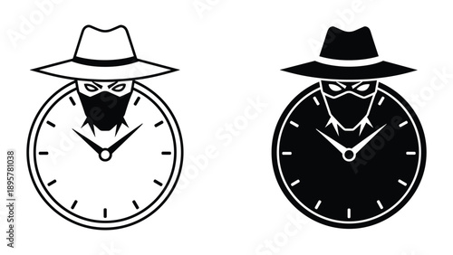 Mysterious figures with clocks representing time and secrecy