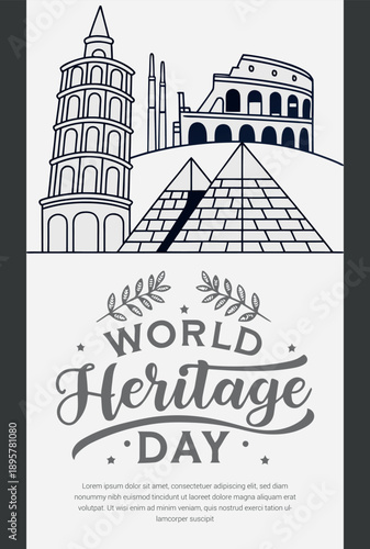 Iconic global landmarks and monuments illustration for world heritage day celebration