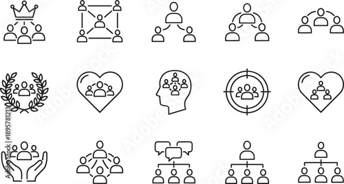 Teamwork community people icon set line vector illustration for leadership collaboration social network concept design branding ui interface