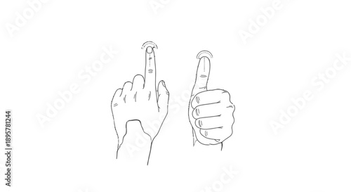 Simple line drawing of two hands with middle finger raised and thumbs up.