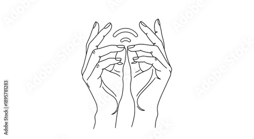 Simple line drawing of hands holding a wireless signal icon.
