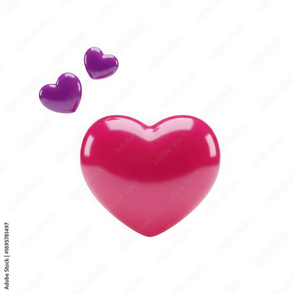 Fototapeta premium Bright pink and purple glossy hearts isolated on transparent background transparent background