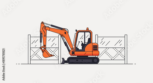 Compact Excavator Working Within Construction Site Barriers