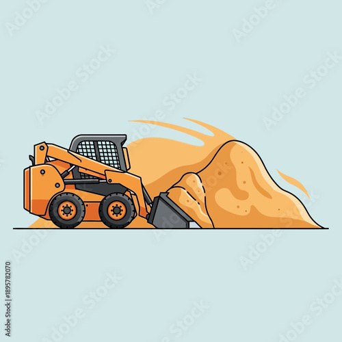 Compact Loader Excavating Large Pile Of Sand Construction Site