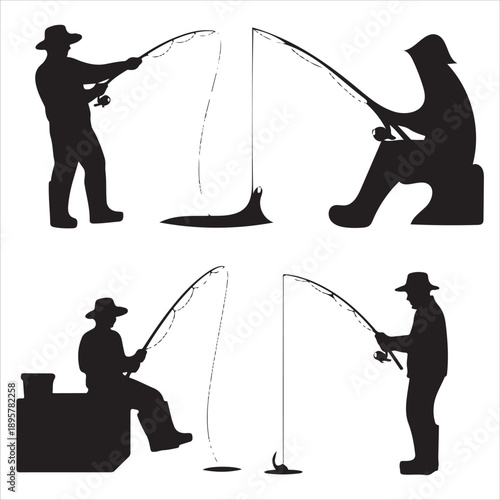  Fisherman fishing vector silhouettes